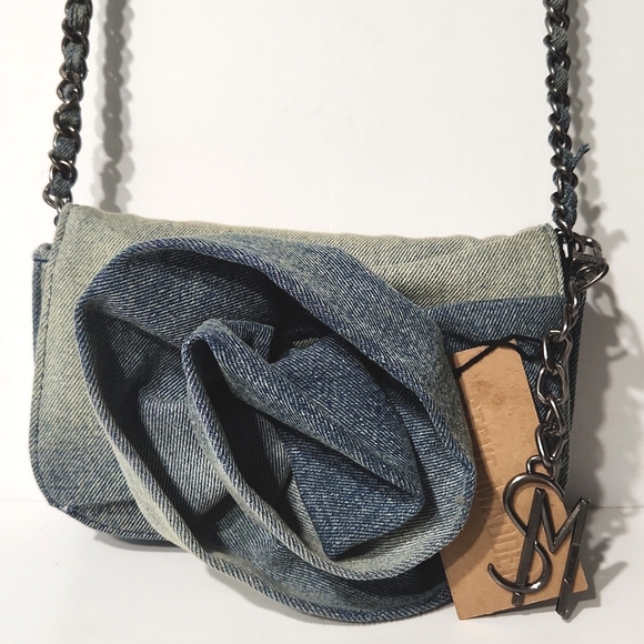 Steve Madden Washed Denim Rose Floral Crossbody Purse - Picture 9 of 14